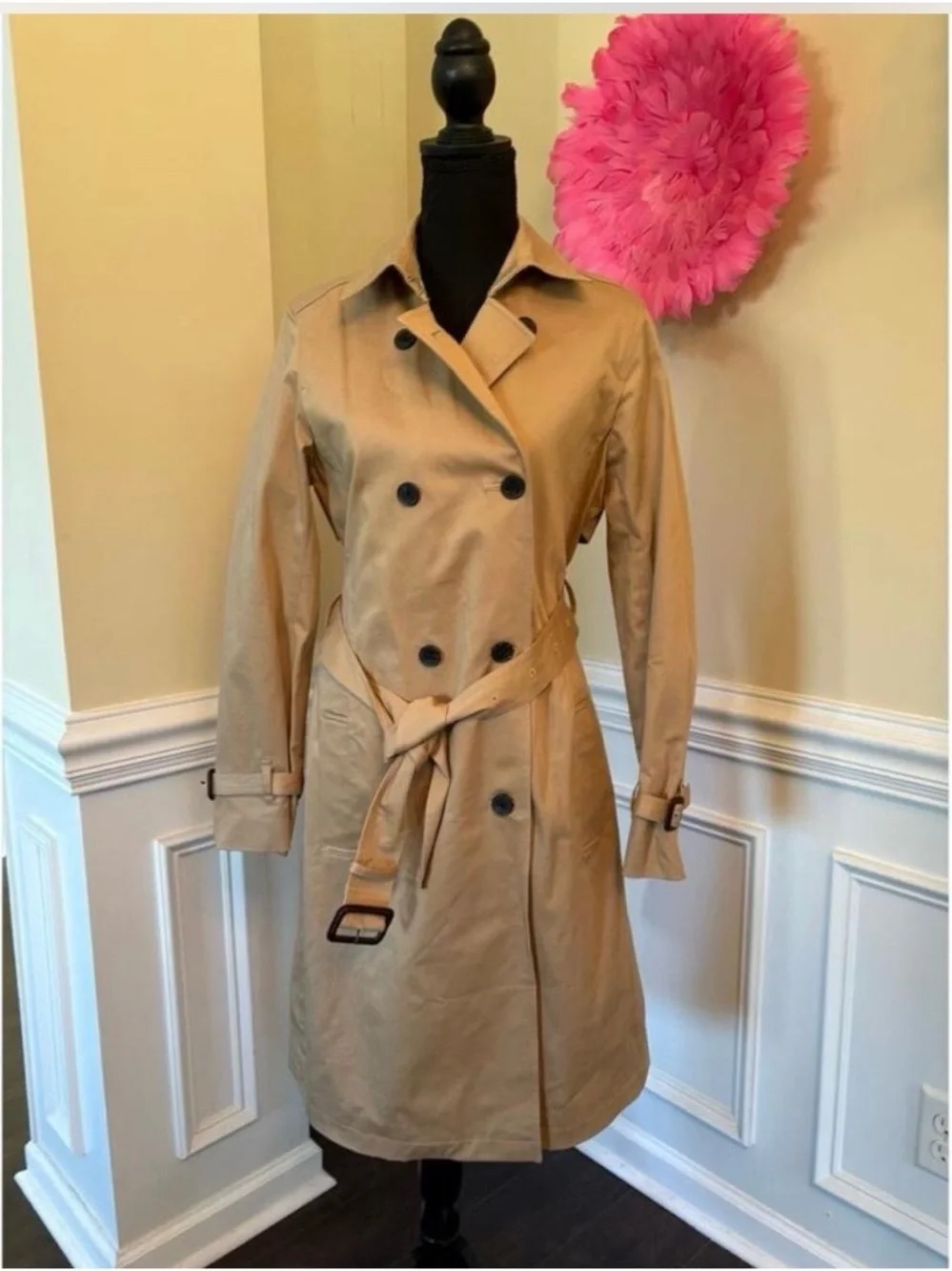Aritzia Classic Tan Double-Breasted Trench Coat with Belt - Picture 1 of 5